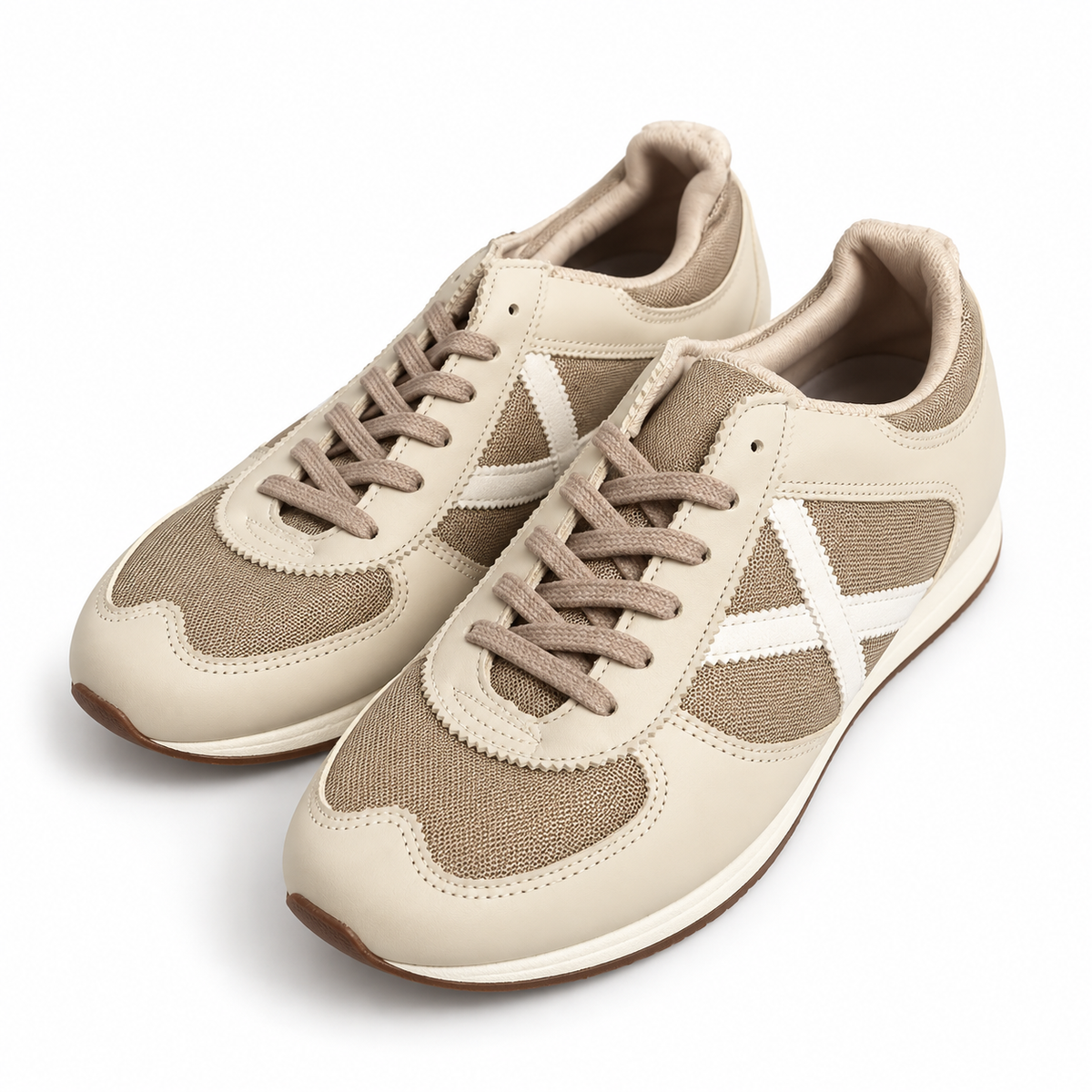 Zapatillas Munich beige y crema con X blanca
