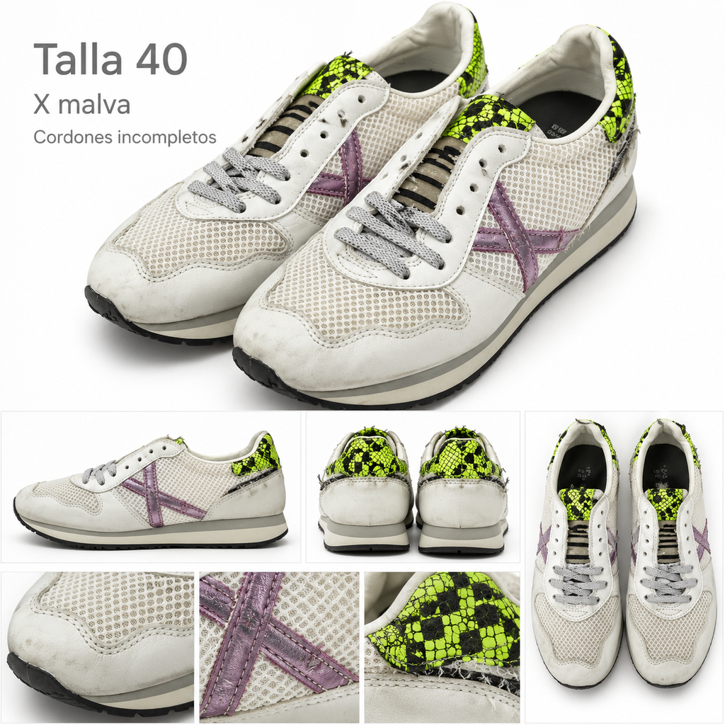 Detalles Munich blancas X malva talla 40 cordones incompletos