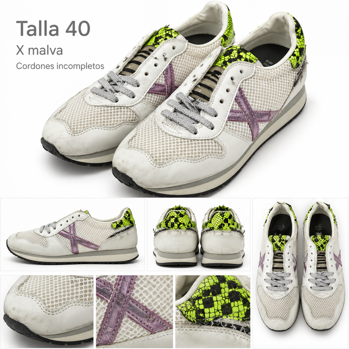 Detalles Munich blancas X malva talla 40 cordones incompletos