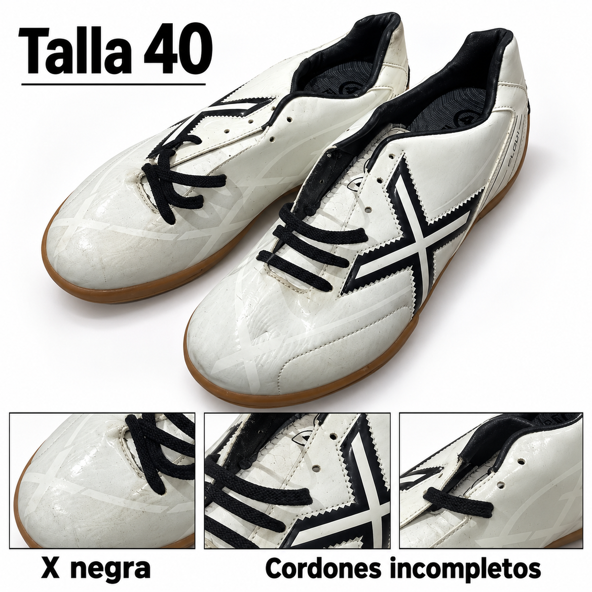 Detalles Munich blancas X negra talla 40 y cordones incompletos