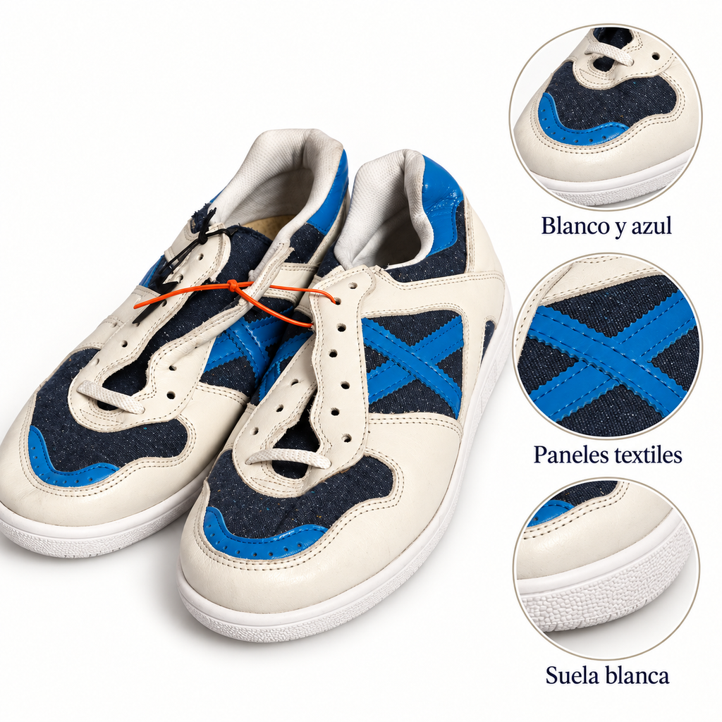 Zapatillas Munich blancas azul marino y azul vivo, imagen de características