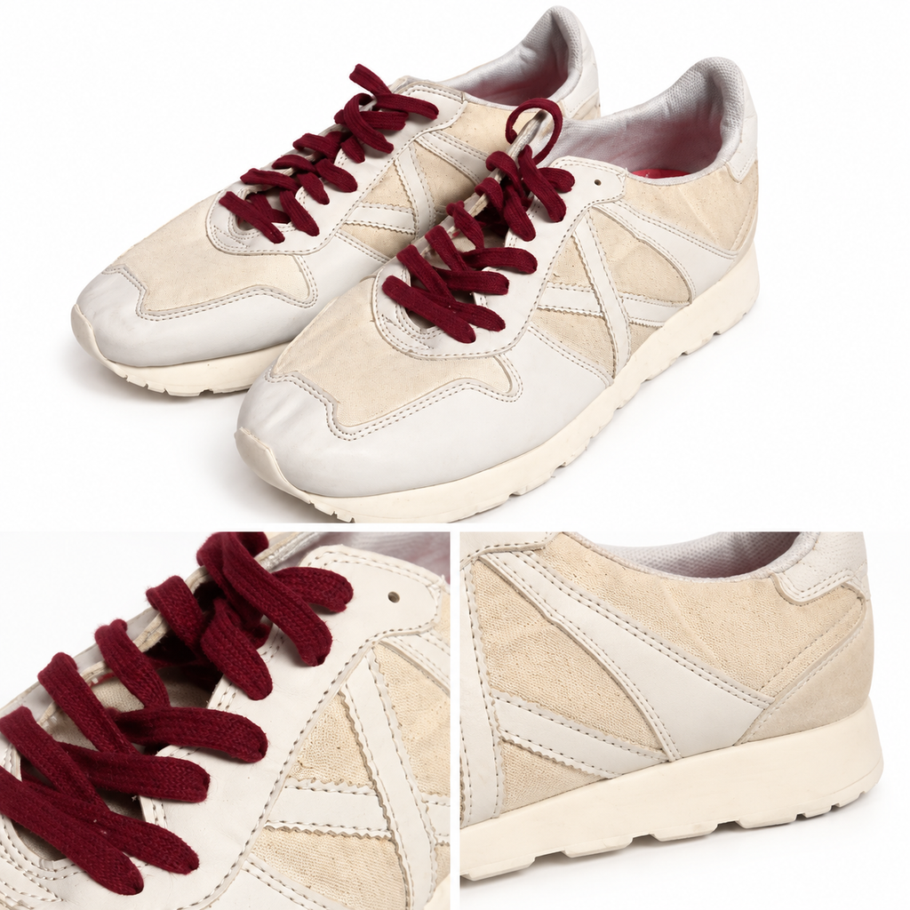 Zapatillas Munich Blancas y Crema con Cordones Burdeos Unisex - características