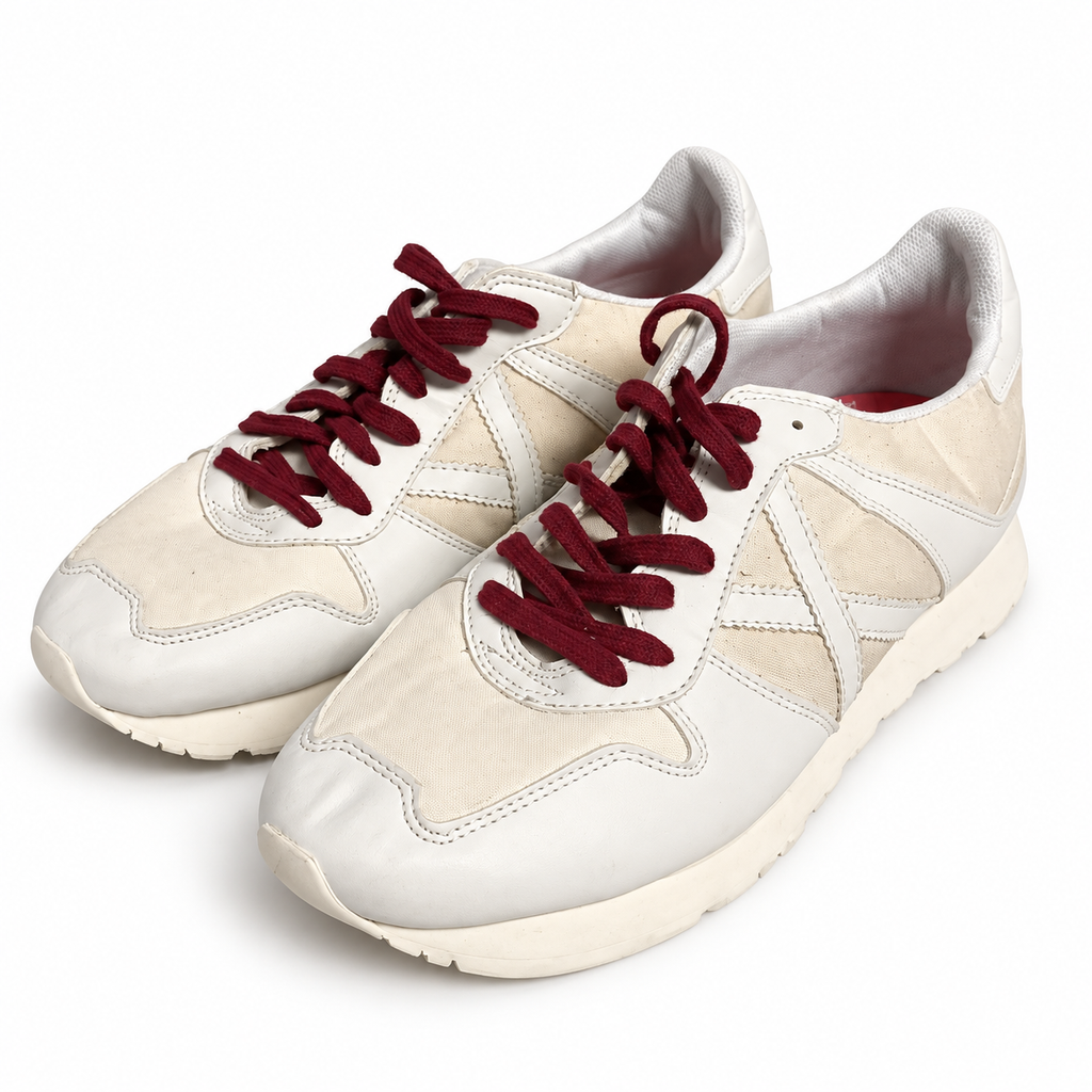 Zapatillas Munich Blancas y Crema con Cordones Burdeos Unisex - principal