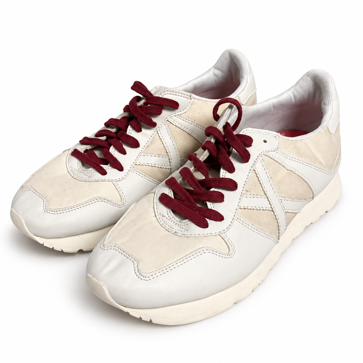 Zapatillas Munich Blancas y Crema con Cordones Burdeos Unisex - principal