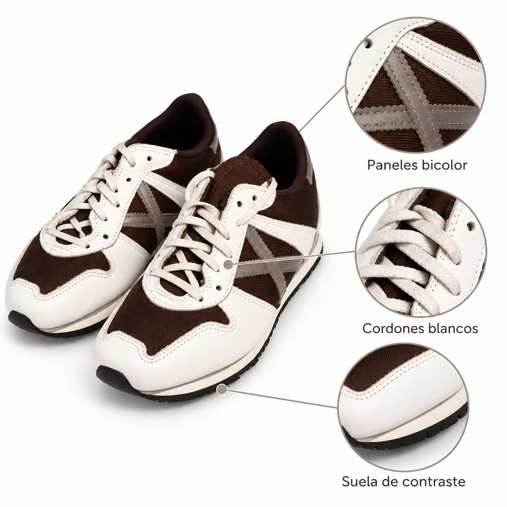 Zapatillas Munich Blancas y Marrón con Detalle Gris Unisex - caracteristicas
