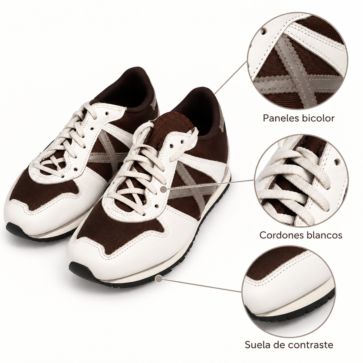 Zapatillas Munich Blancas y Marrón con Detalle Gris Unisex - caracteristicas