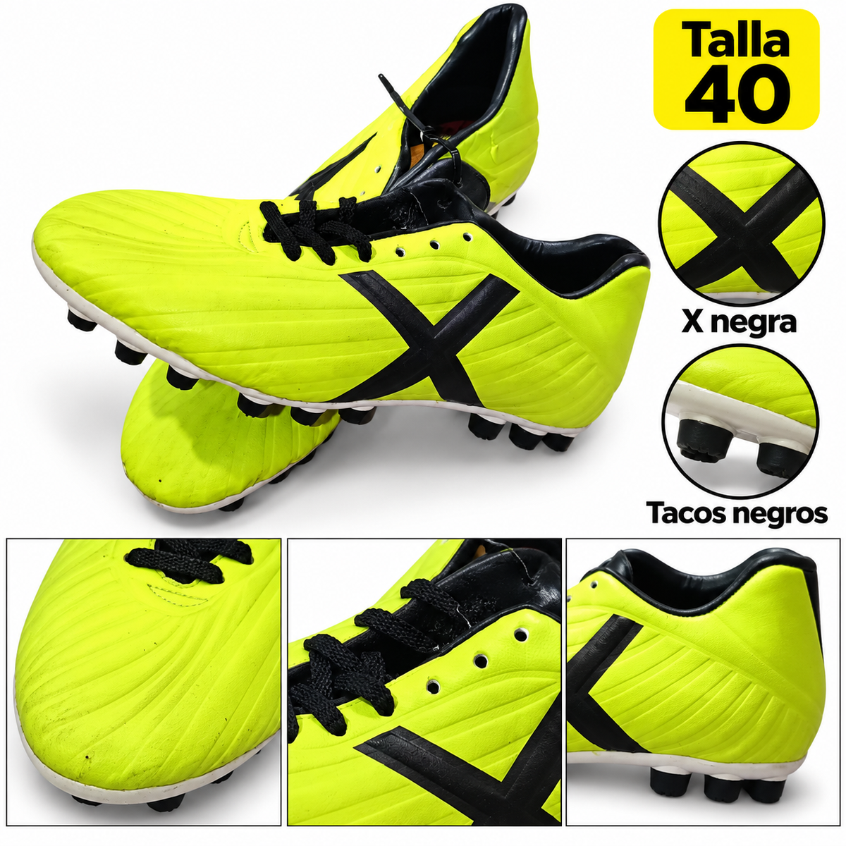 Detalles botas Munich amarillas talla 40, X negra y tacos negros