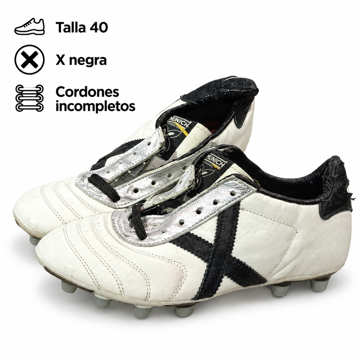 Detalles botas Munich blancas X negra talla 40 cordones incompletos