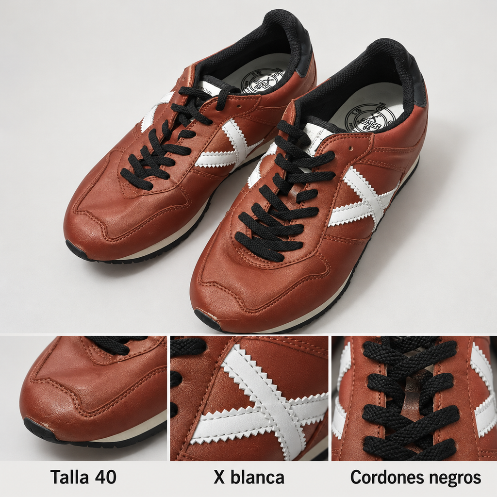 Detalles Munich cobre X blanca talla 40, cordones negros y roce de puntera