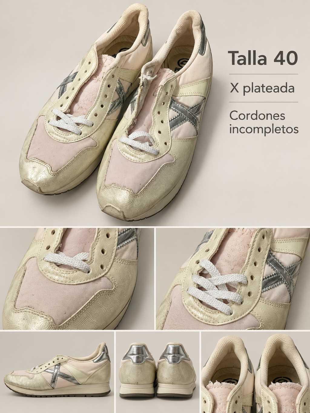 Detalles Munich crema champán X plateada talla 40 cordones incompletos