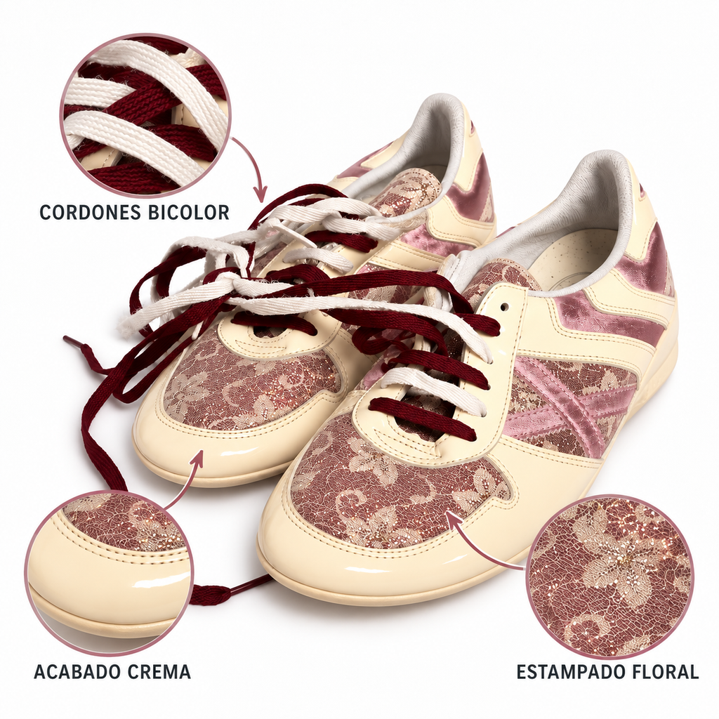 Zapatillas Munich crema con estampado floral rosa - características