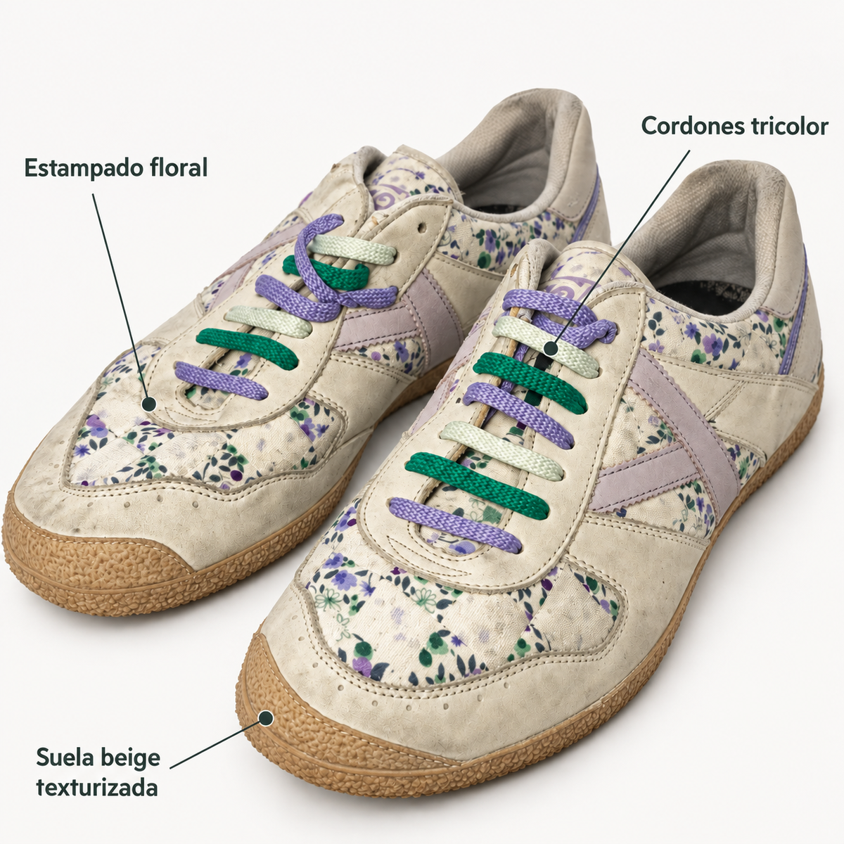 Características de las zapatillas Munich crema con estampado floral