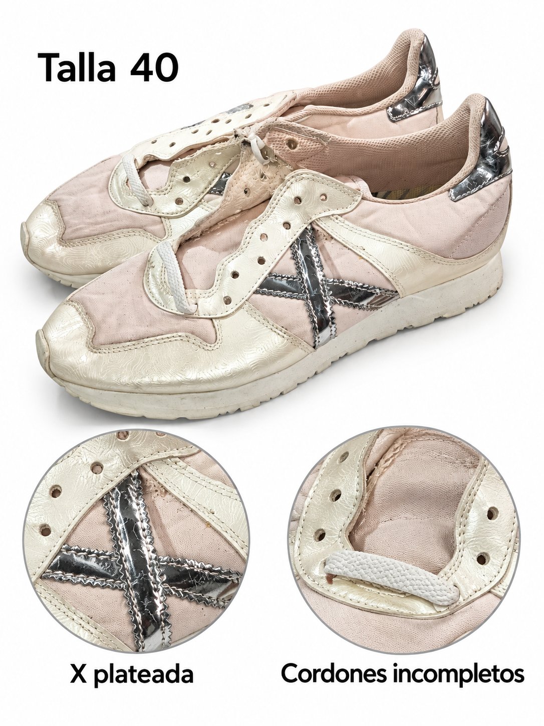 Detalles de X plateada y cordones incompletos Munich crema rosa talla40