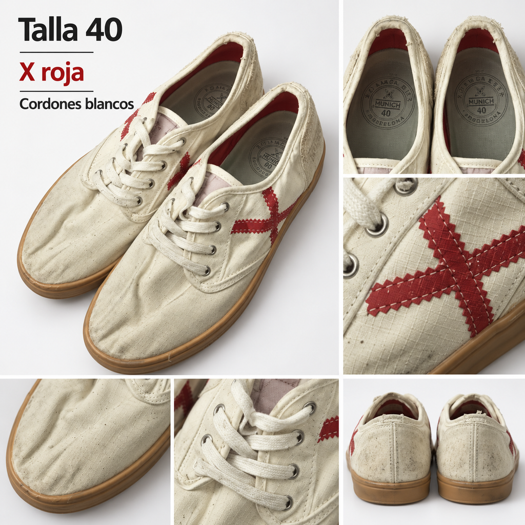 Detalles Munich crema X roja talla 40 y cordones blancos