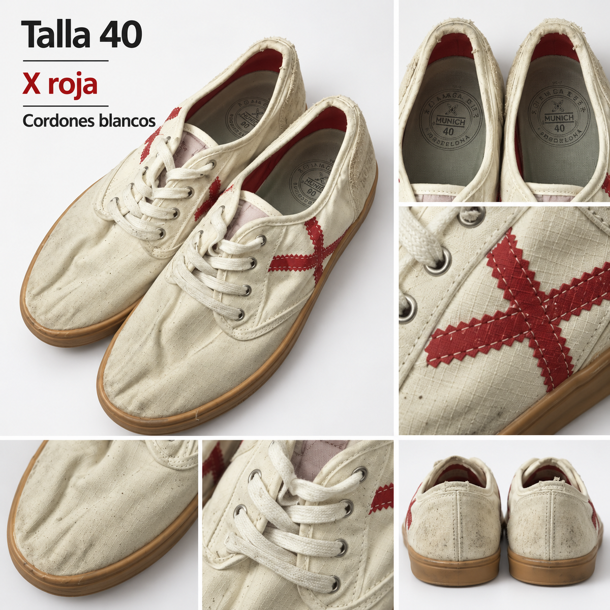Detalles Munich crema X roja talla 40 y cordones blancos
