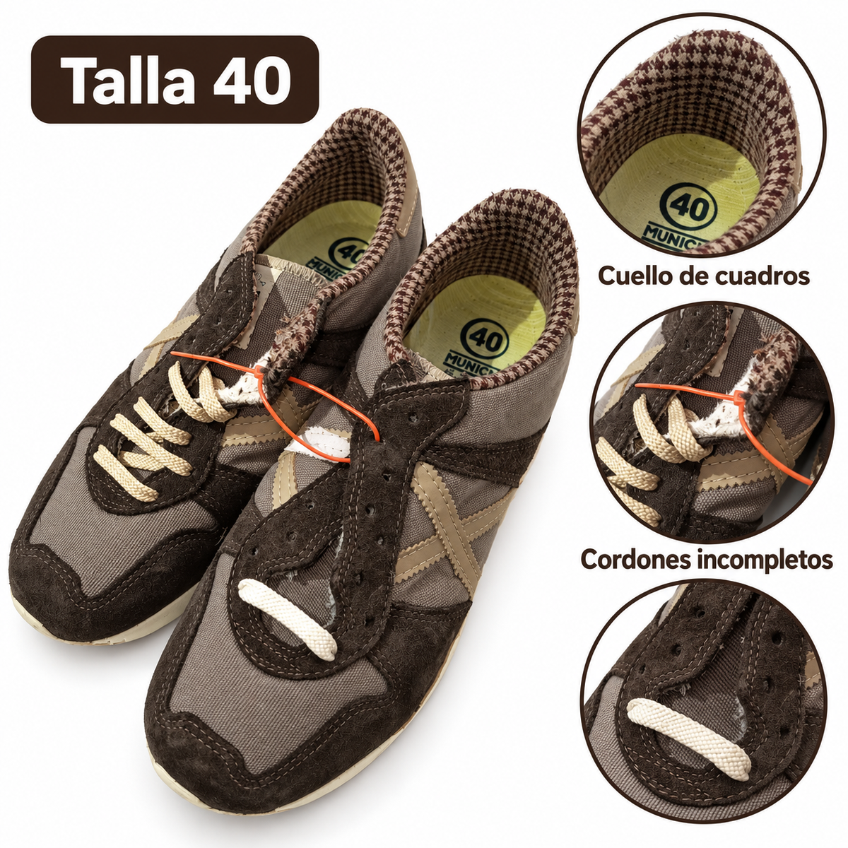 Detalles del cuello de cuadros y cordones incompletos Munich talla 40