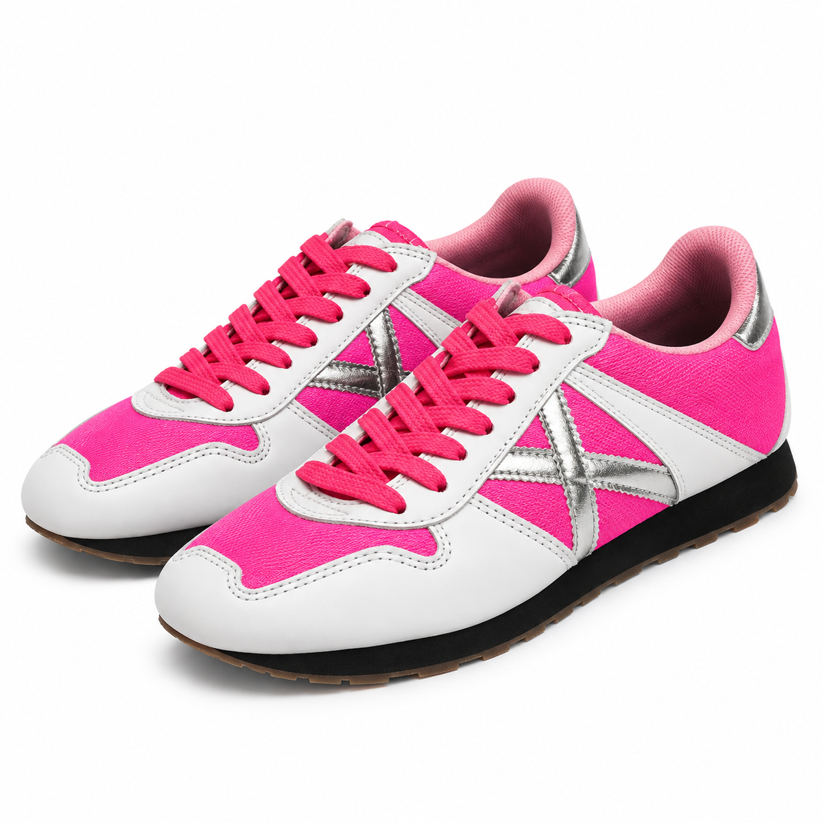Zapatillas Munich fucsia, blancas y plateadas - vista principal