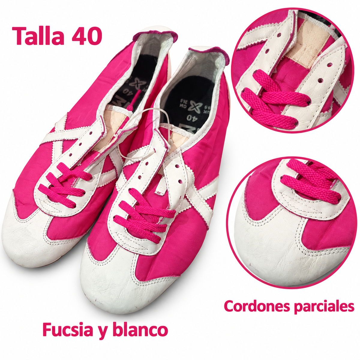Características Munich fucsia blanca talla40 con cordones parciales y marcas
