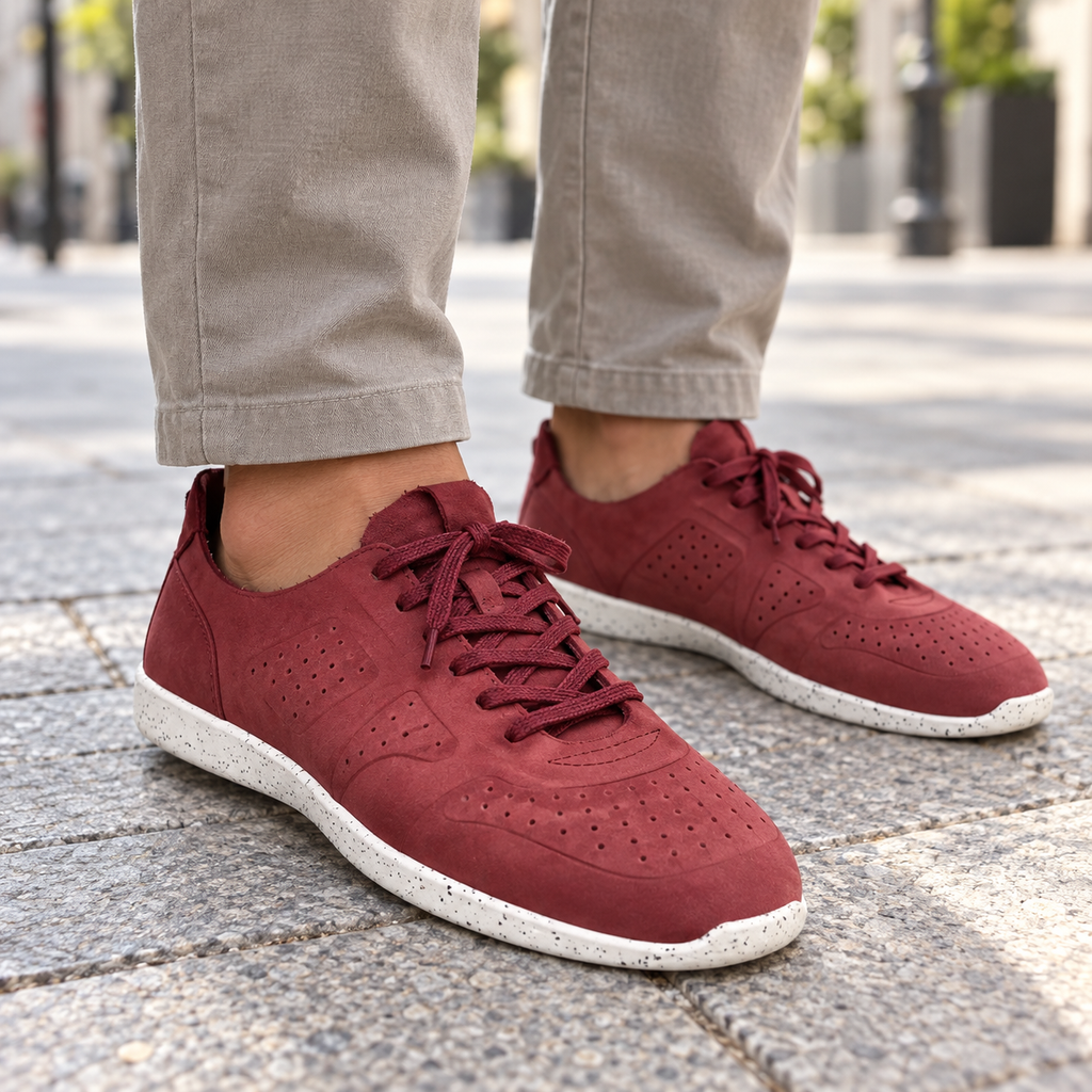 Zapatillas Munich granate en ambiente urbano