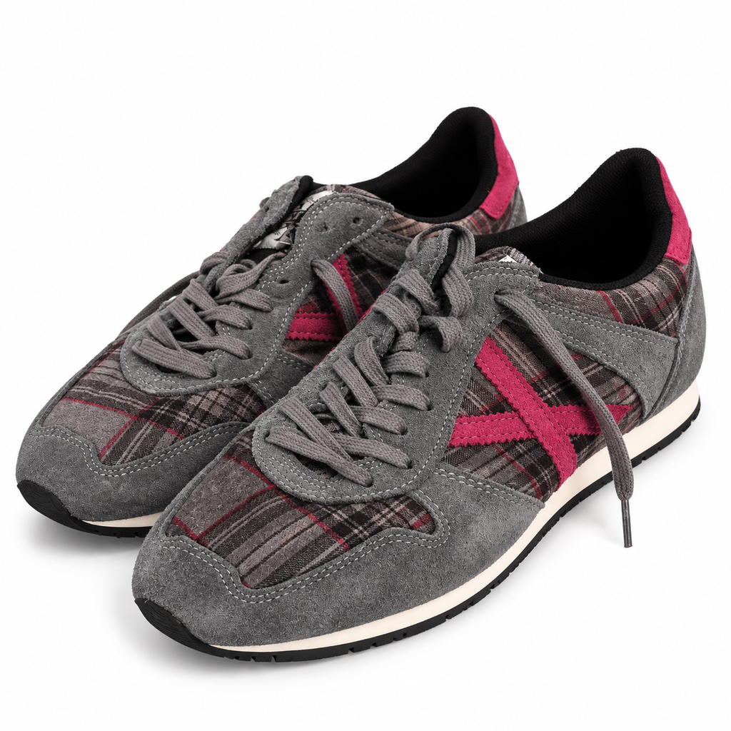 Zapatillas Munich grises de cuadros con detalle fucsia - vista principal