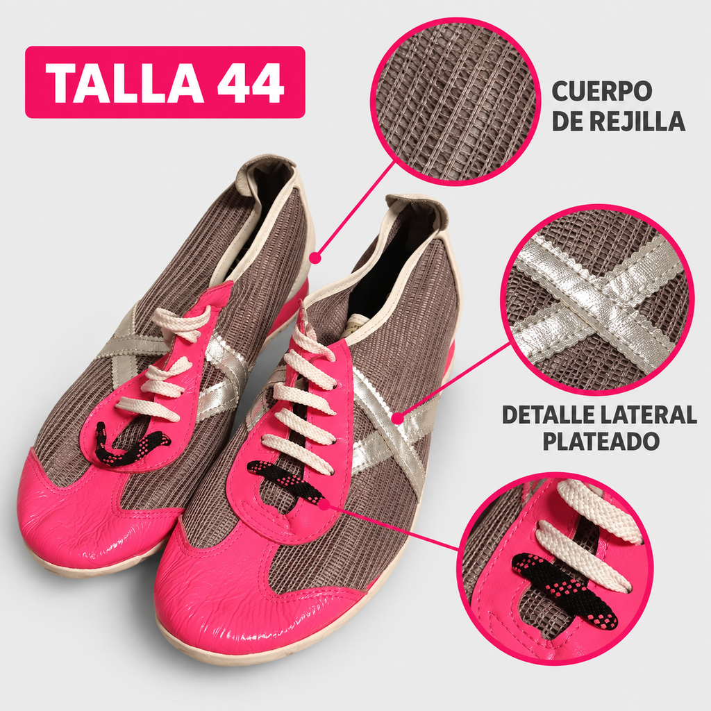 Características de las zapatillas Munich grises y fucsia talla 44
