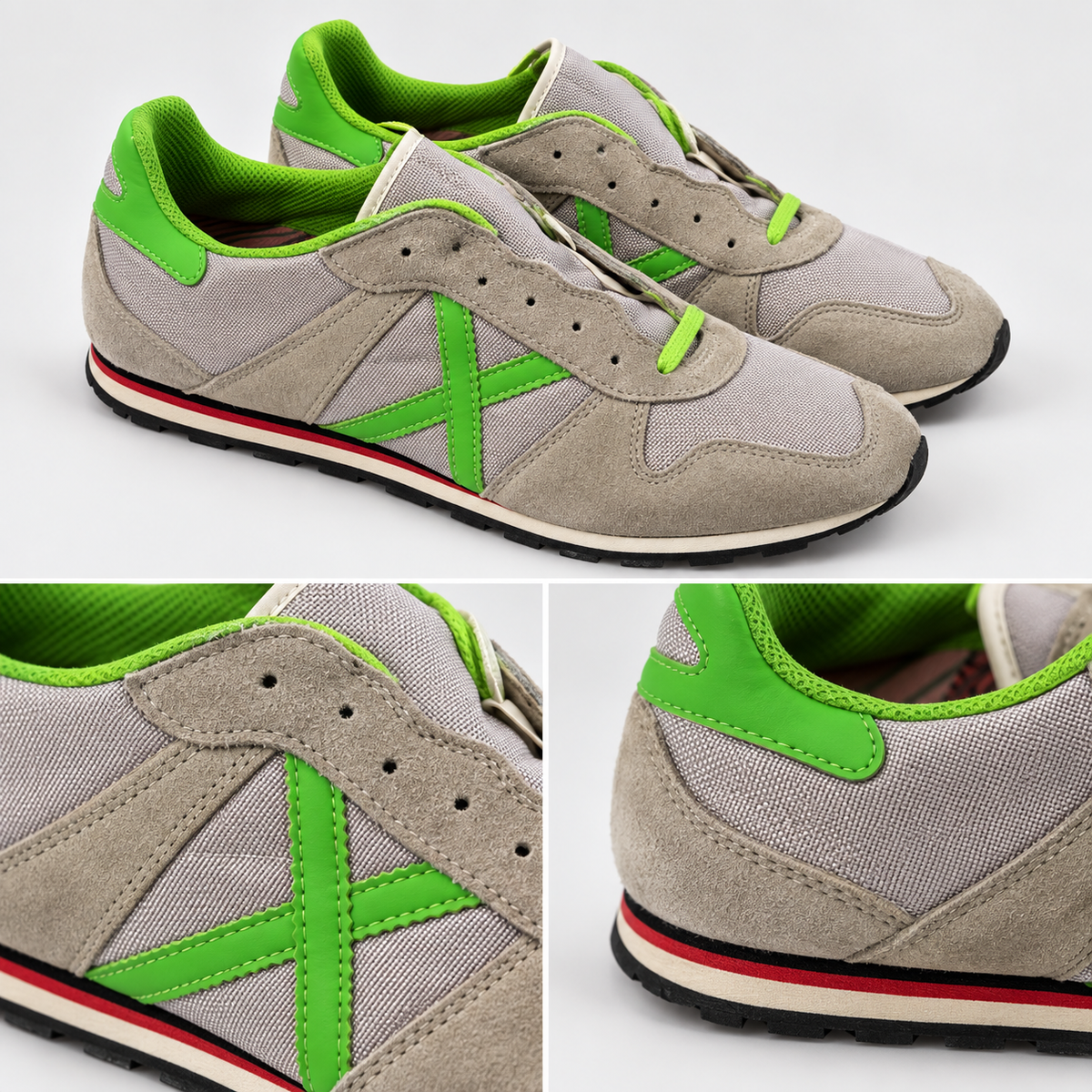 Zapatillas Munich Grises con X Verde Flúor Unisex - detalle de características