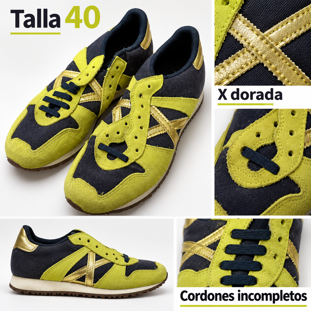 Detalles Munich lima X dorada talla 40 y cordones incompletos