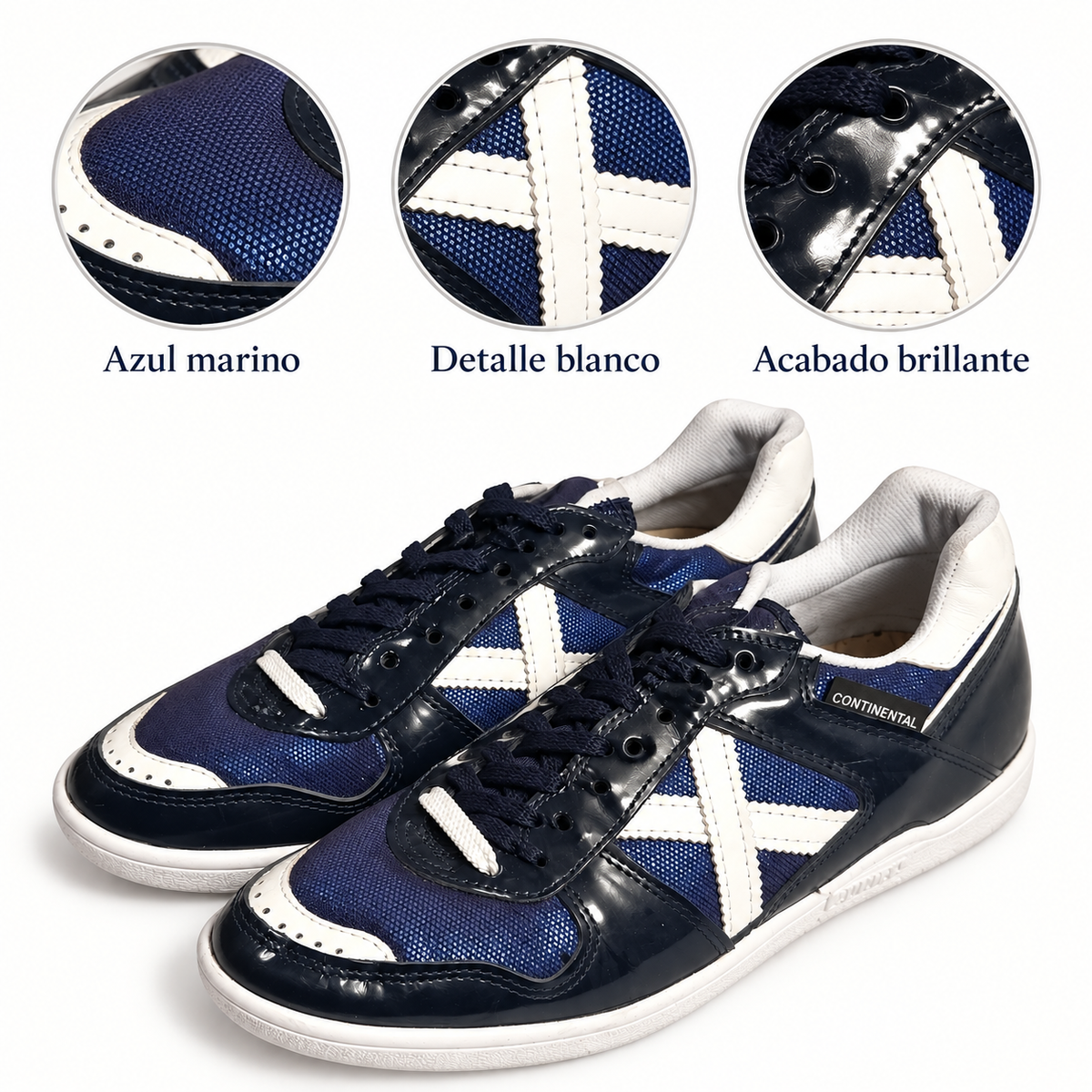 Zapatillas Munich azul marino brillo con detalle blanco, imagen de características