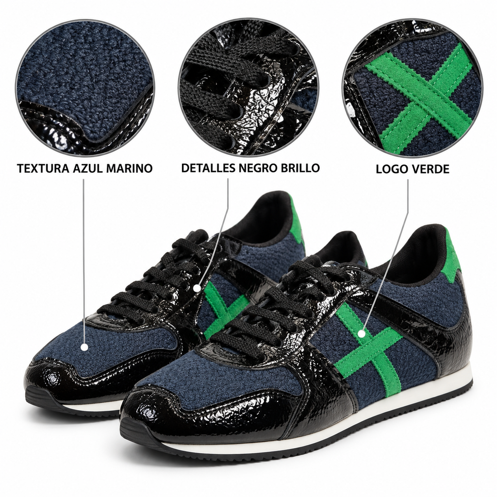 Características de las Munich azul marino, negro brillo y verde