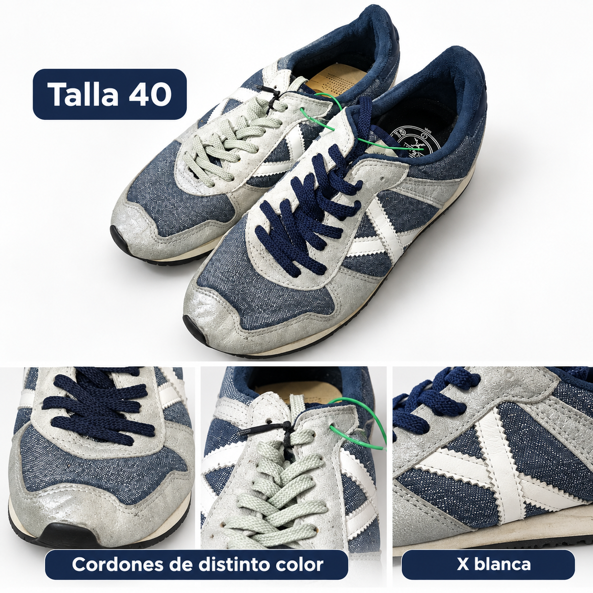 Detalles Munich marino y plata talla 40, cordones marino y gris claro