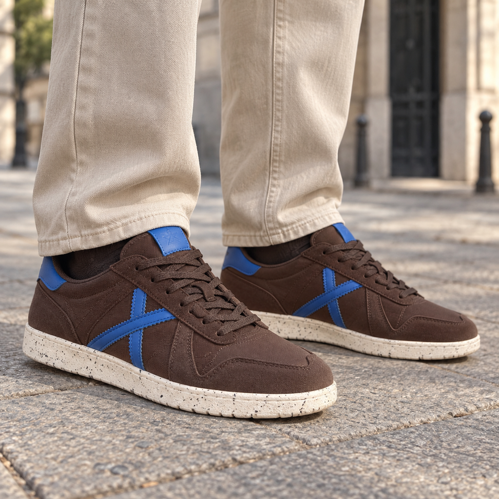 Zapatillas Munich Marrón Chocolate con X Azul Unisex - imagen lifestyle
