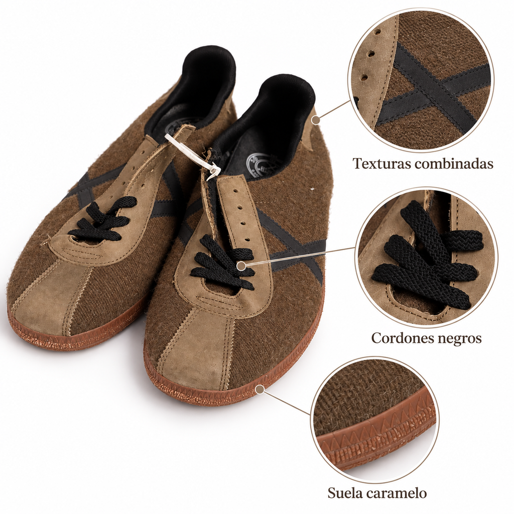 Zapatillas Munich Marrón y Taupe con Detalle Negro Unisex - caracteristicas