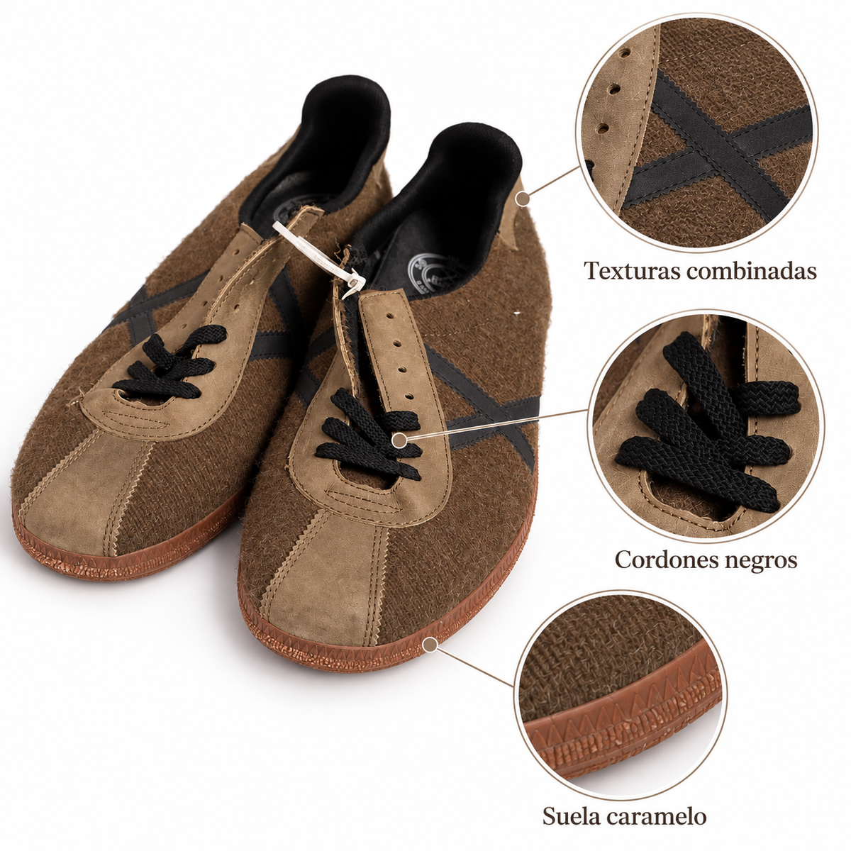 Zapatillas Munich Marrón y Taupe con Detalle Negro Unisex - caracteristicas