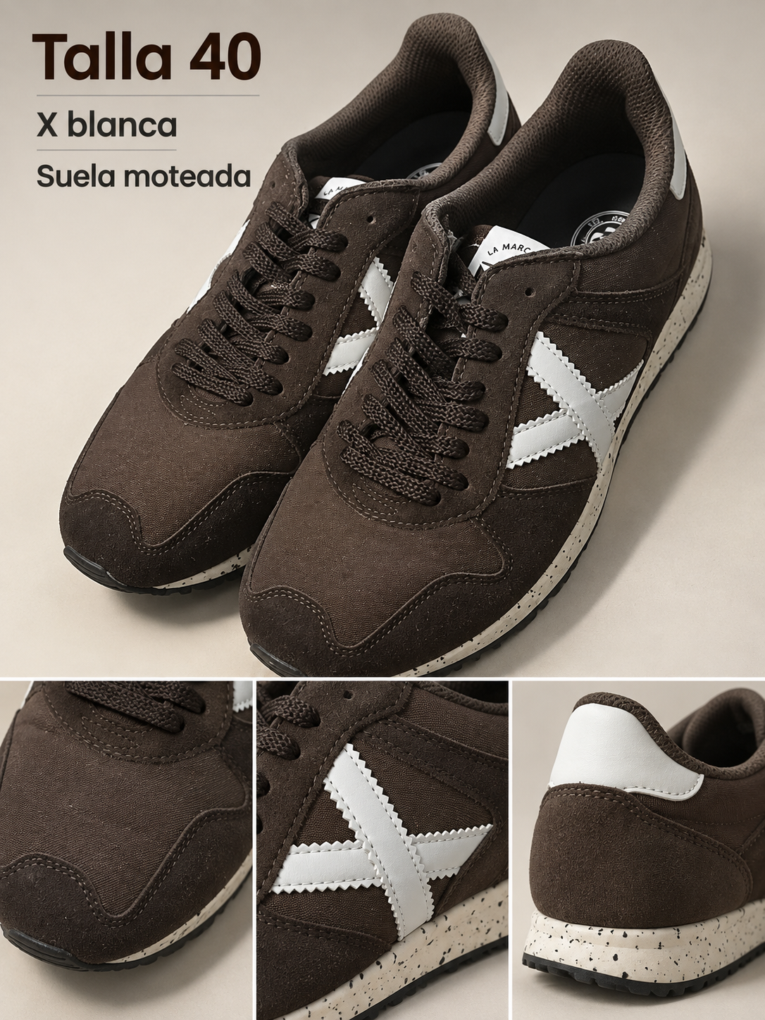 Detalles Munich marrón X blanca talla 40 y mediasuela moteada