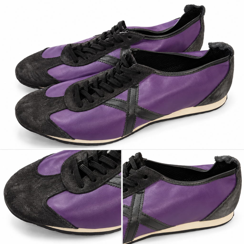 Zapatillas Munich moradas lisas con X gris oscuro · Talla 45 - detalle de diseño y estado