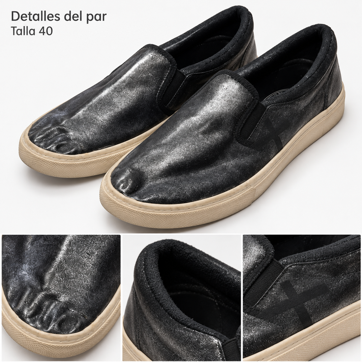Zapatillas Munich negras de brillo sin cordones · Talla 40 — detalles y estado visible del par