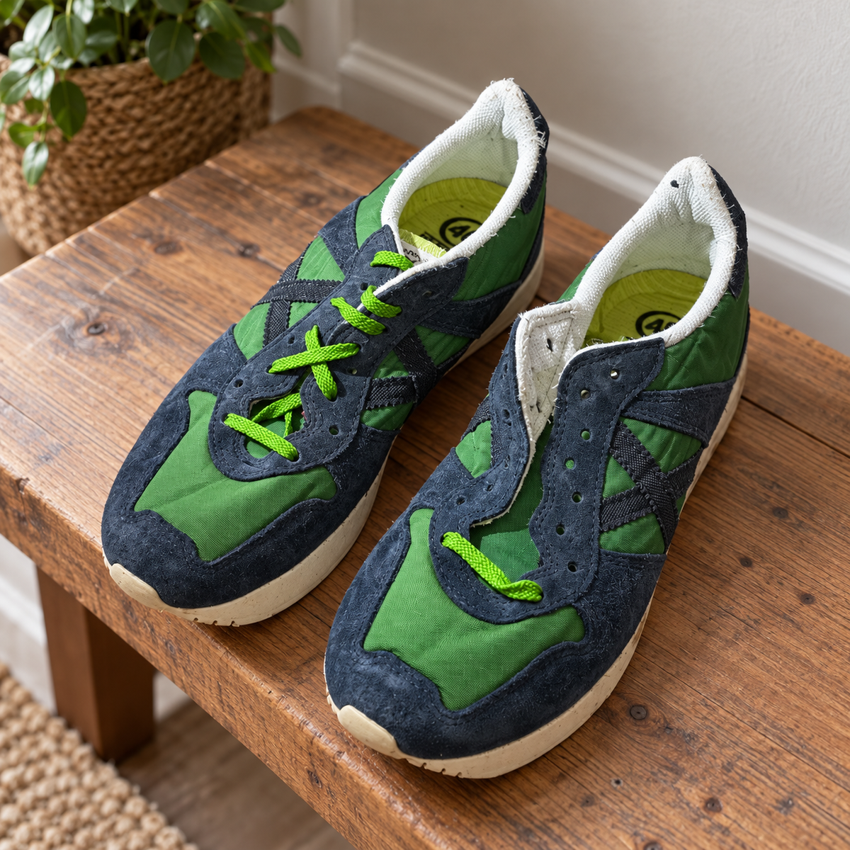 Zapatillas Munich verdes y marino con cuello blanco · Talla 40 — escena cotidiana