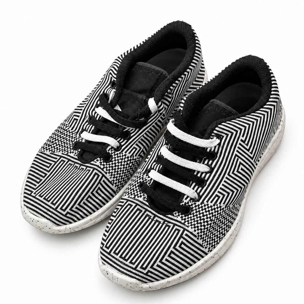 Zapatillas Munich de dibujo geométrico blanco y negro · Talla 40 — portada sobre fondo blanco