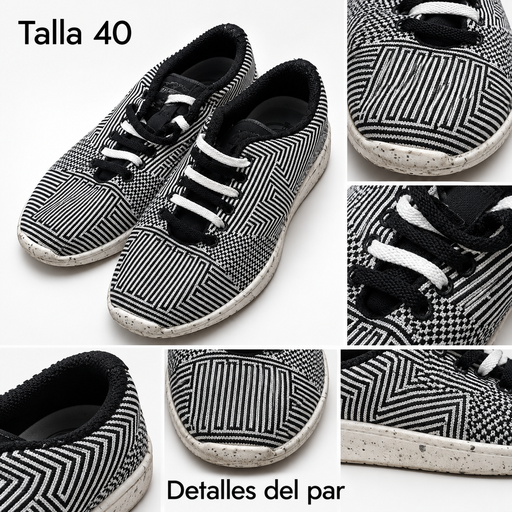 Zapatillas Munich de dibujo geométrico blanco y negro · Talla 40 — detalles y estado visible del par