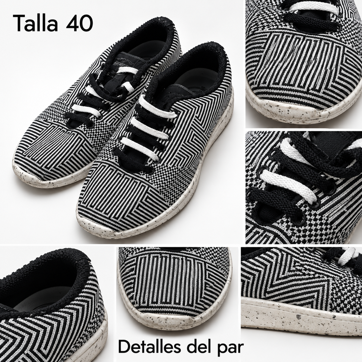 Zapatillas Munich de dibujo geométrico blanco y negro · Talla 40 — detalles y estado visible del par