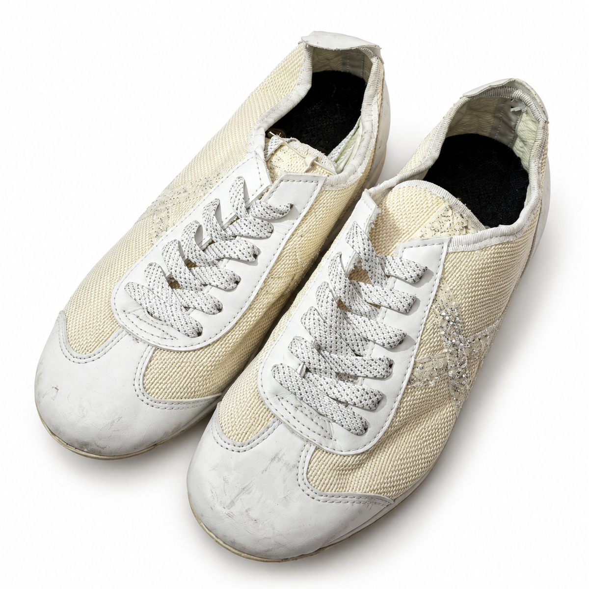 Zapatillas Munich crema y blancas con X de brillo · Talla 40 — portada blanca