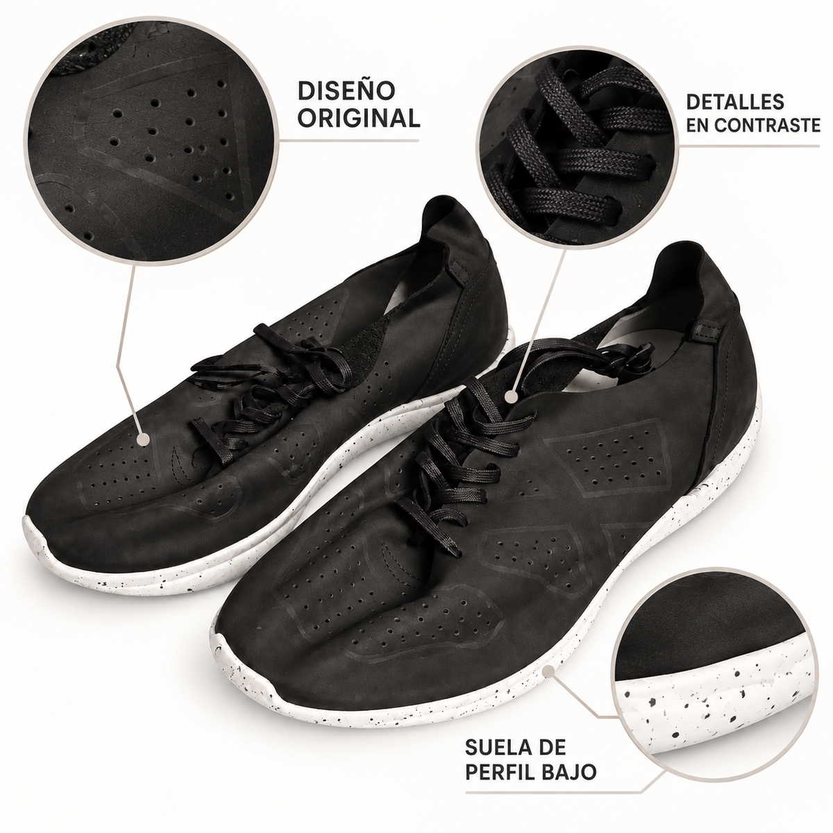 Detalles de zapatillas Munich negras perforadas