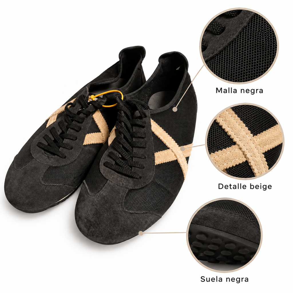 Zapatillas Munich Negras de Malla con Detalle Beige Unisex - caracteristicas