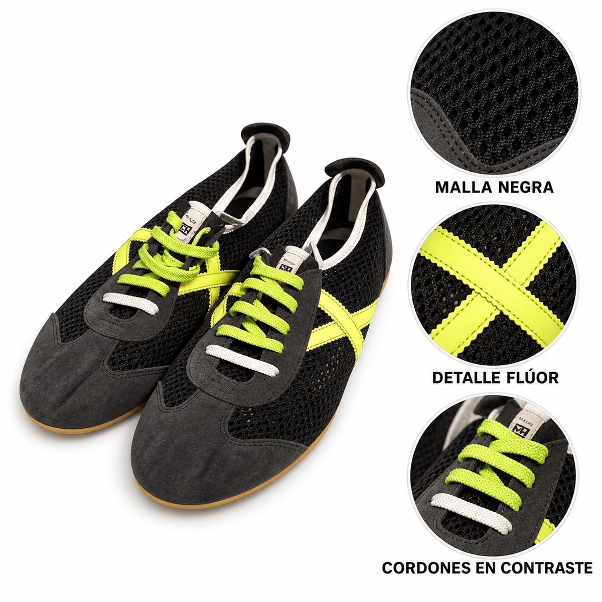 Zapatillas Munich negras con detalles flúor - características