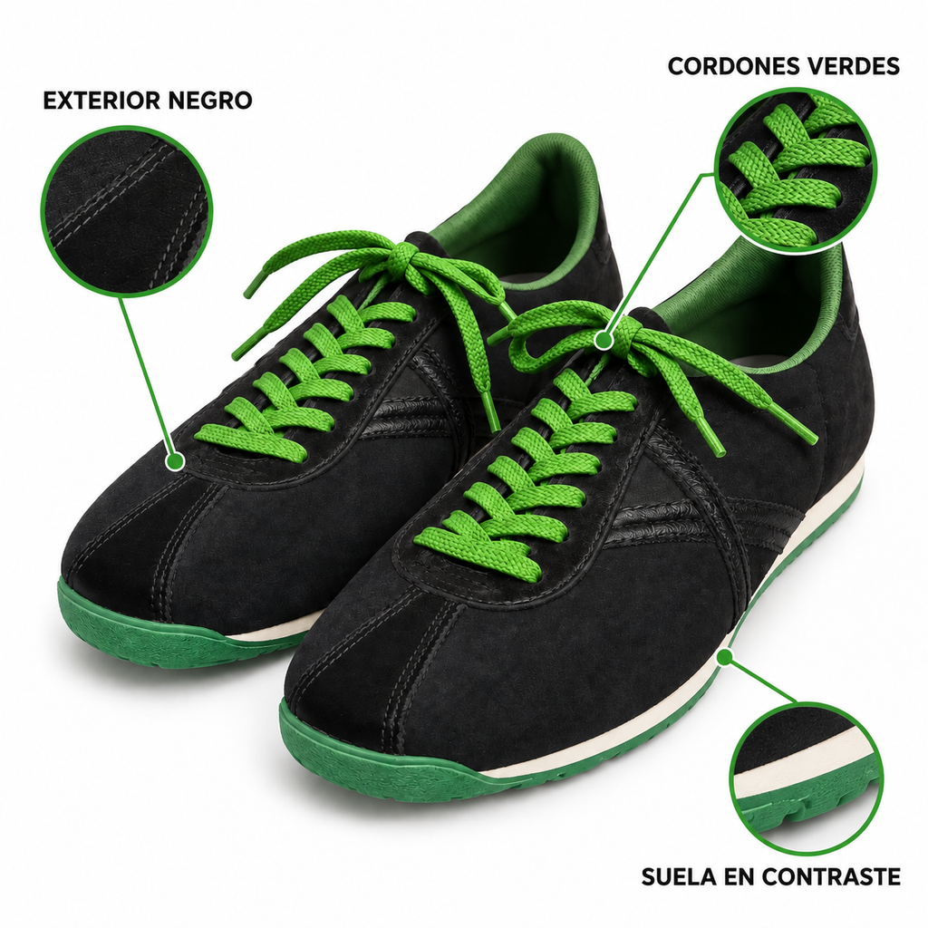 Zapatillas Munich negras con cordones verdes - características