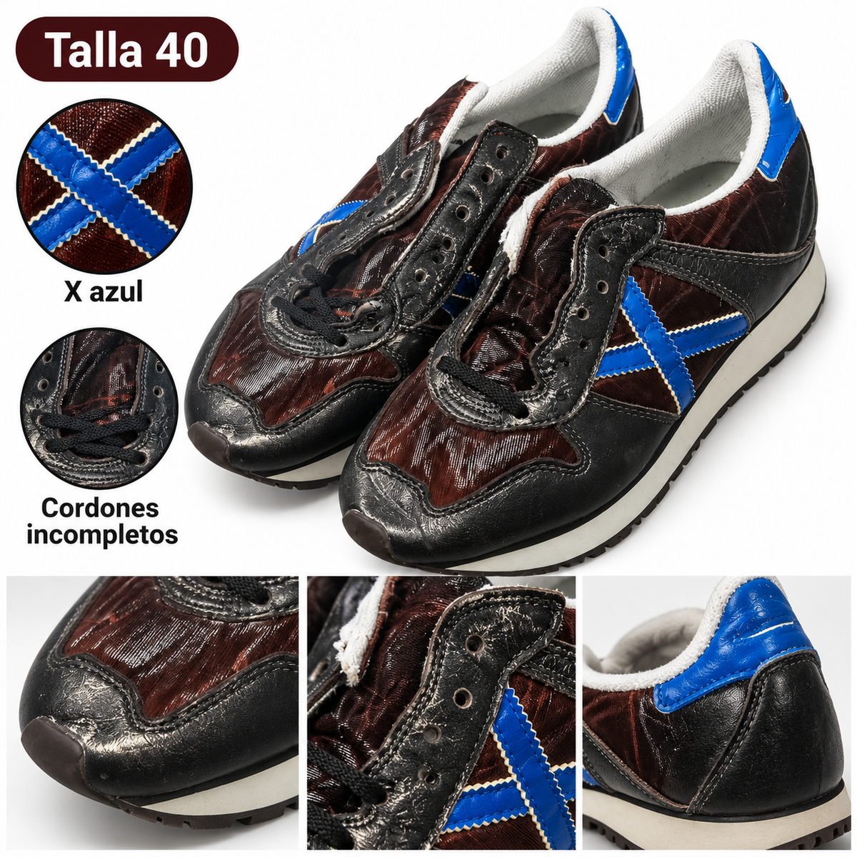 Detalles Munich oscuras X azul talla 40 y cordones incompletos
