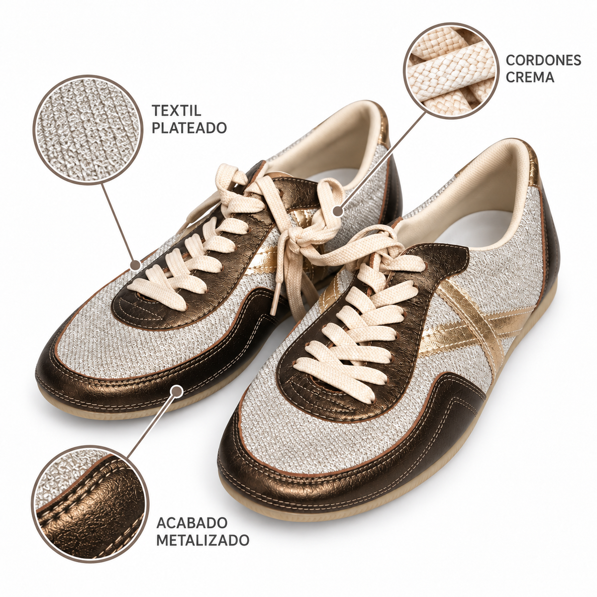 Zapatillas Munich plateadas y bronce metalizado - características
