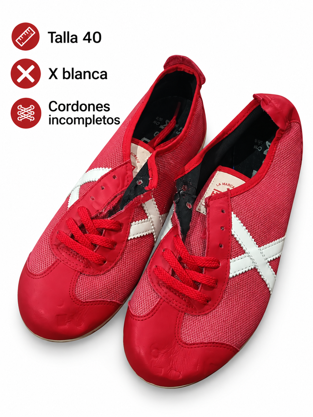 Detalles Munich rojas talla40 con cordones incompletos y marcas