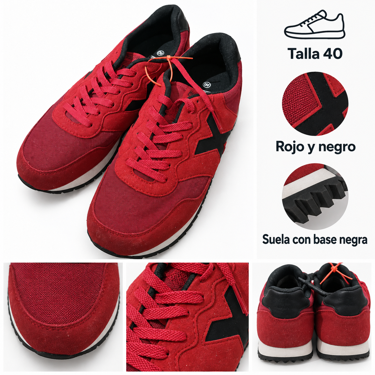Detalles del par Munich rojo y negro talla 40 y suela con base negra