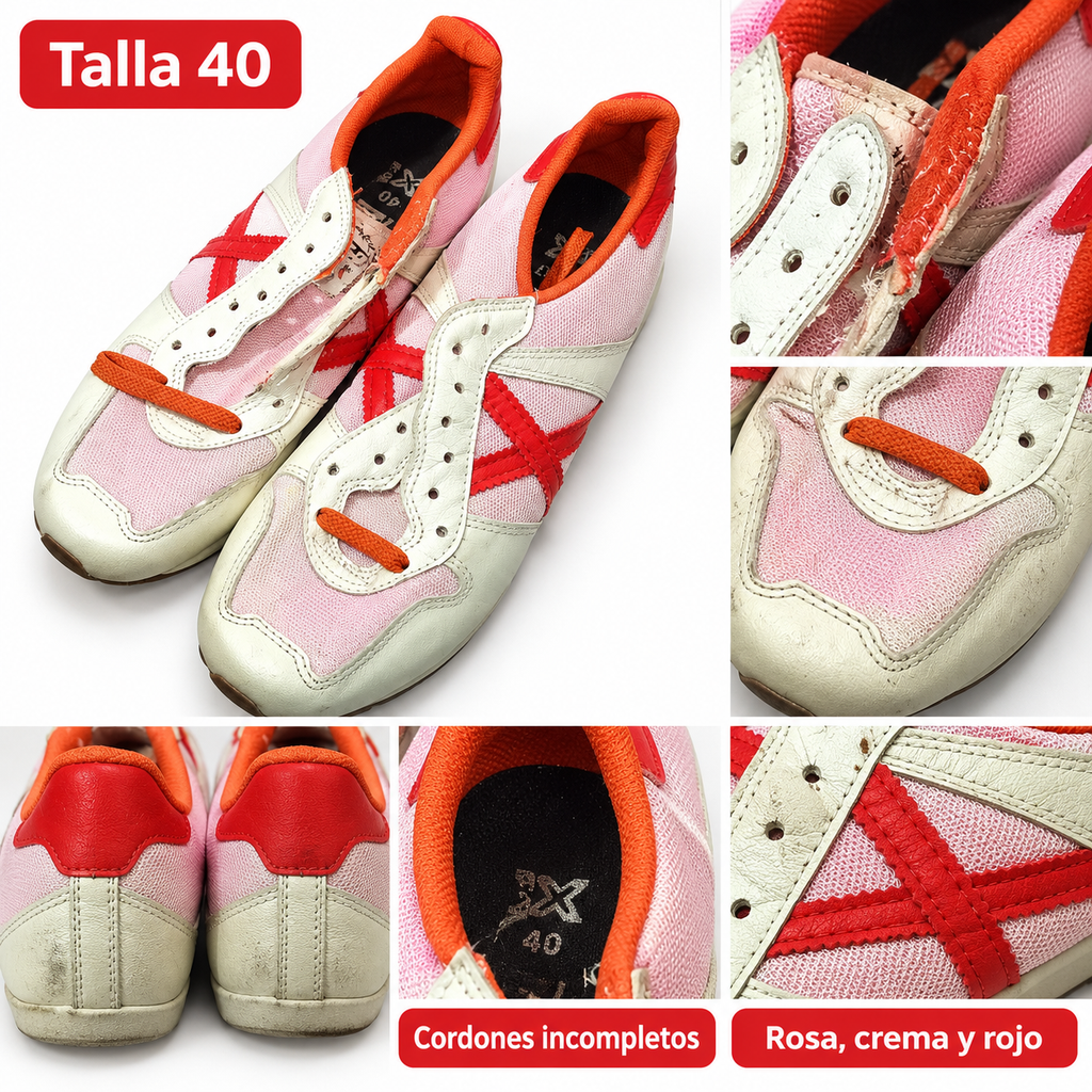 Detalles Munich rosa crema X roja talla 40 con cordones incompletos